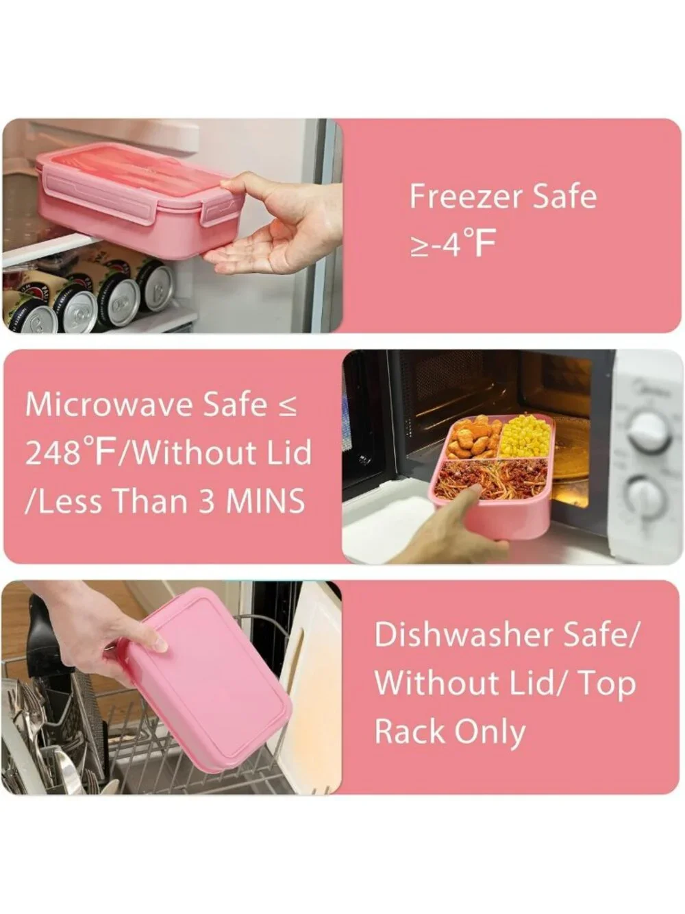 Leakproof Bento Box for Adults & Teens - 3-Compartment Lunch Container with
